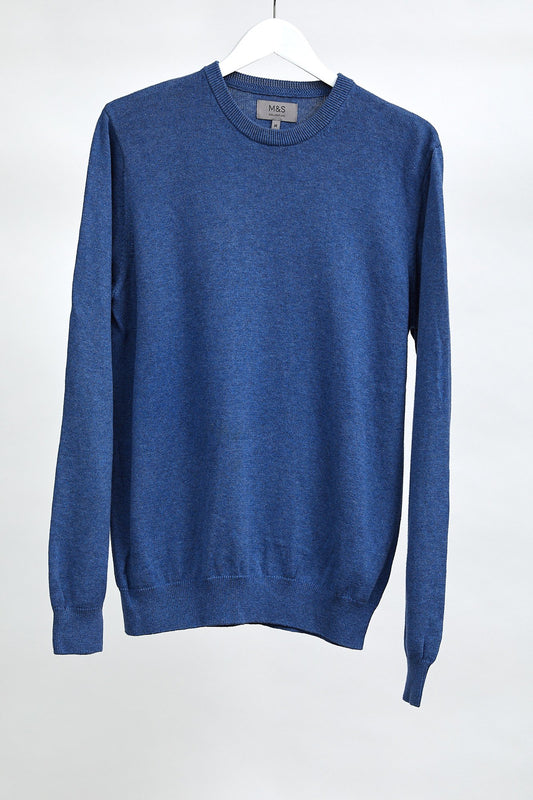 Mens Mid Blue Crew Neck Jumper: Size Large