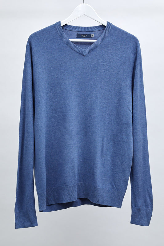 Mens BHS Mid Blue V-Neck Jumper: Size Medium