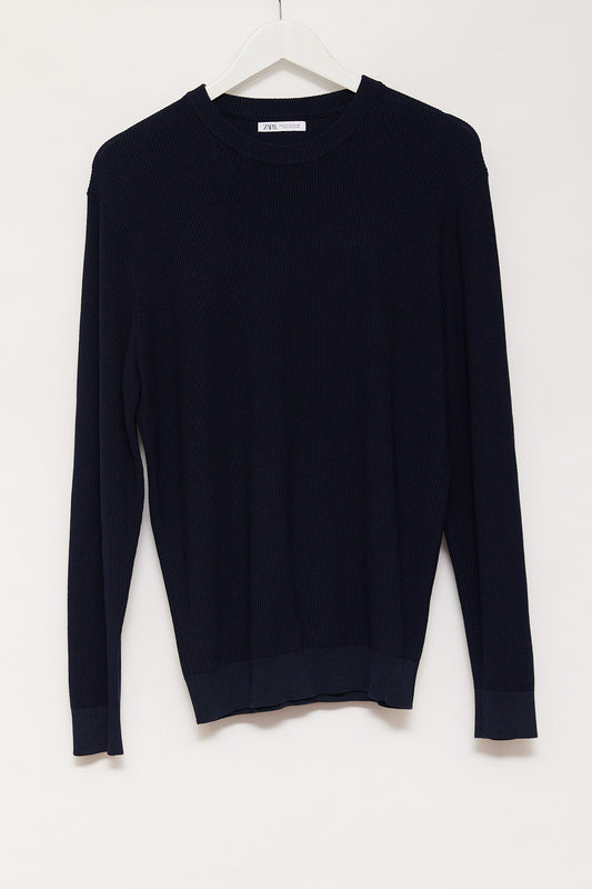 Mens Zara navy blue crew neck jumper size medium