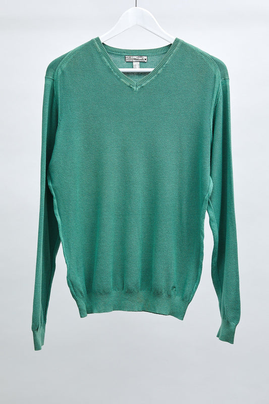 Mens Green V-Neck Jumper: Size Medium