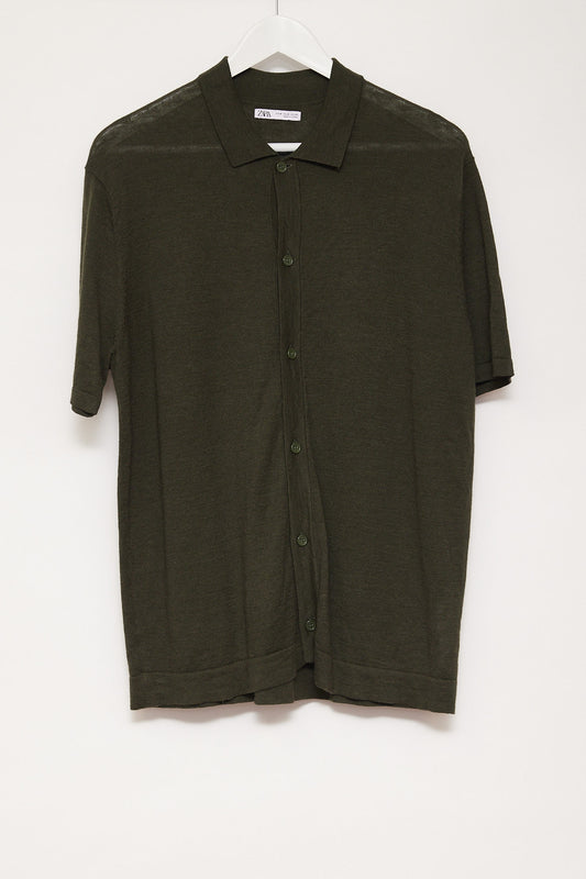 Mens Zara Khaki knitted button up collared cardigan size medium
