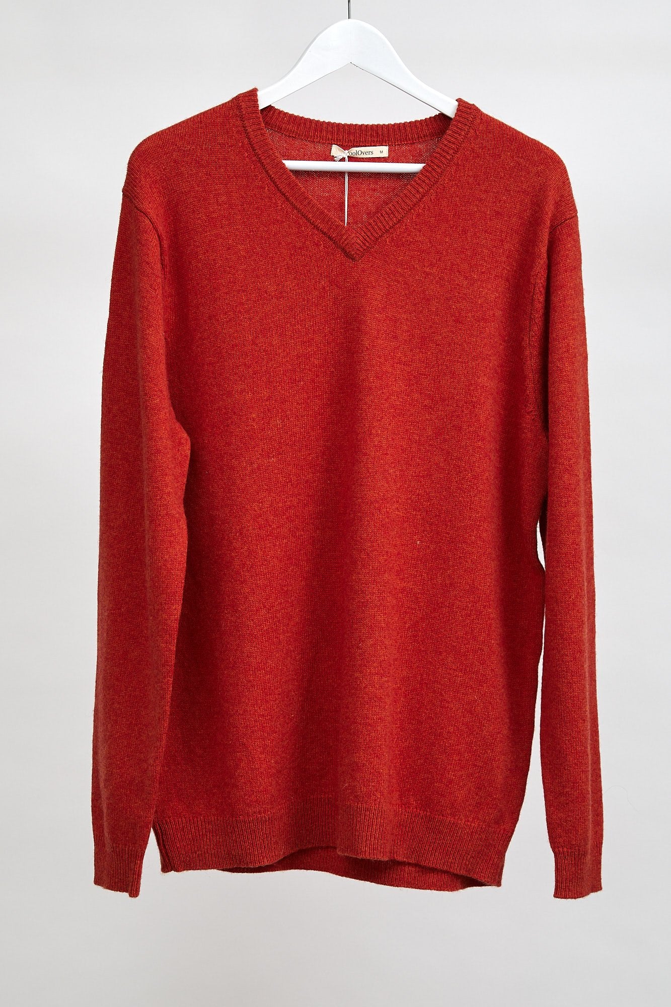 Mens WoolOvers Burnt Orange V-neck Jumper: Size Medium