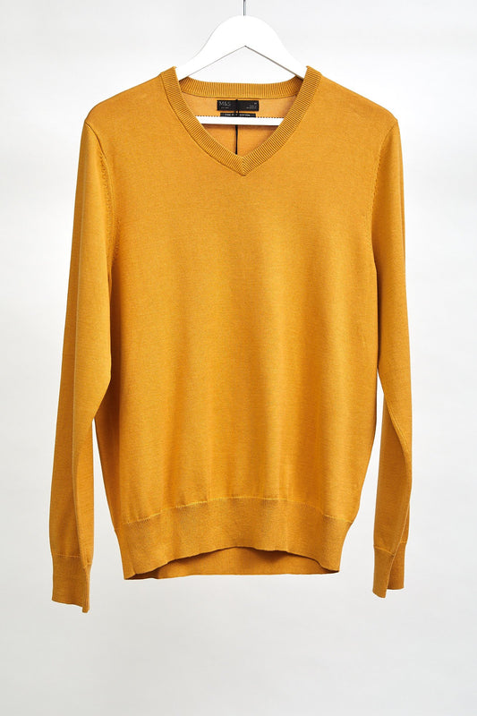 Mens M&S Yellow V-Neck Jumper: Size Medium