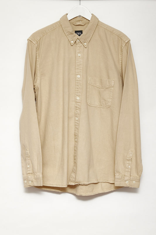 Mens Zara Beige Oxford shirt size large