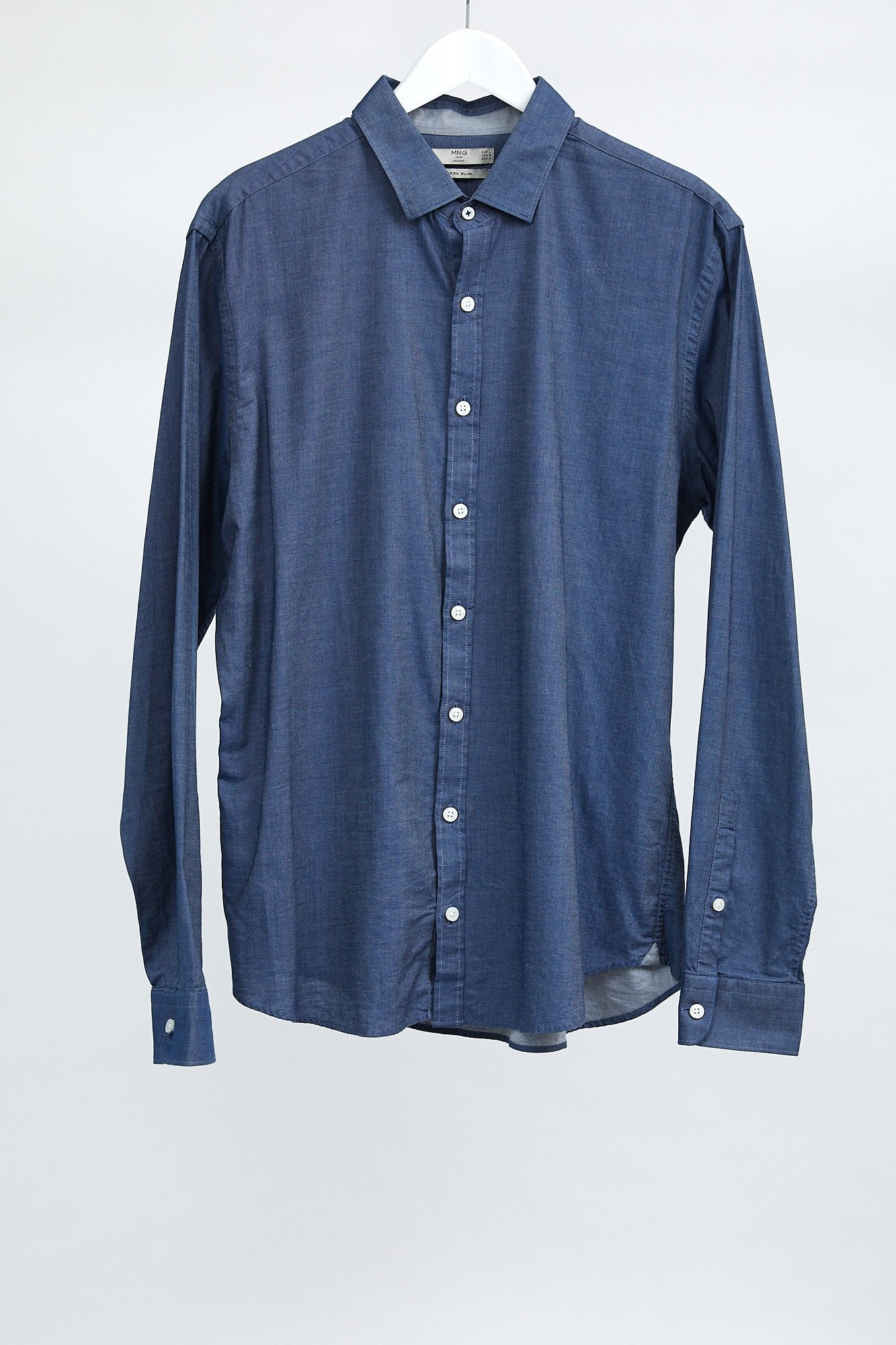 Mens Mango Dark Blue Denim Shirt: Size Large