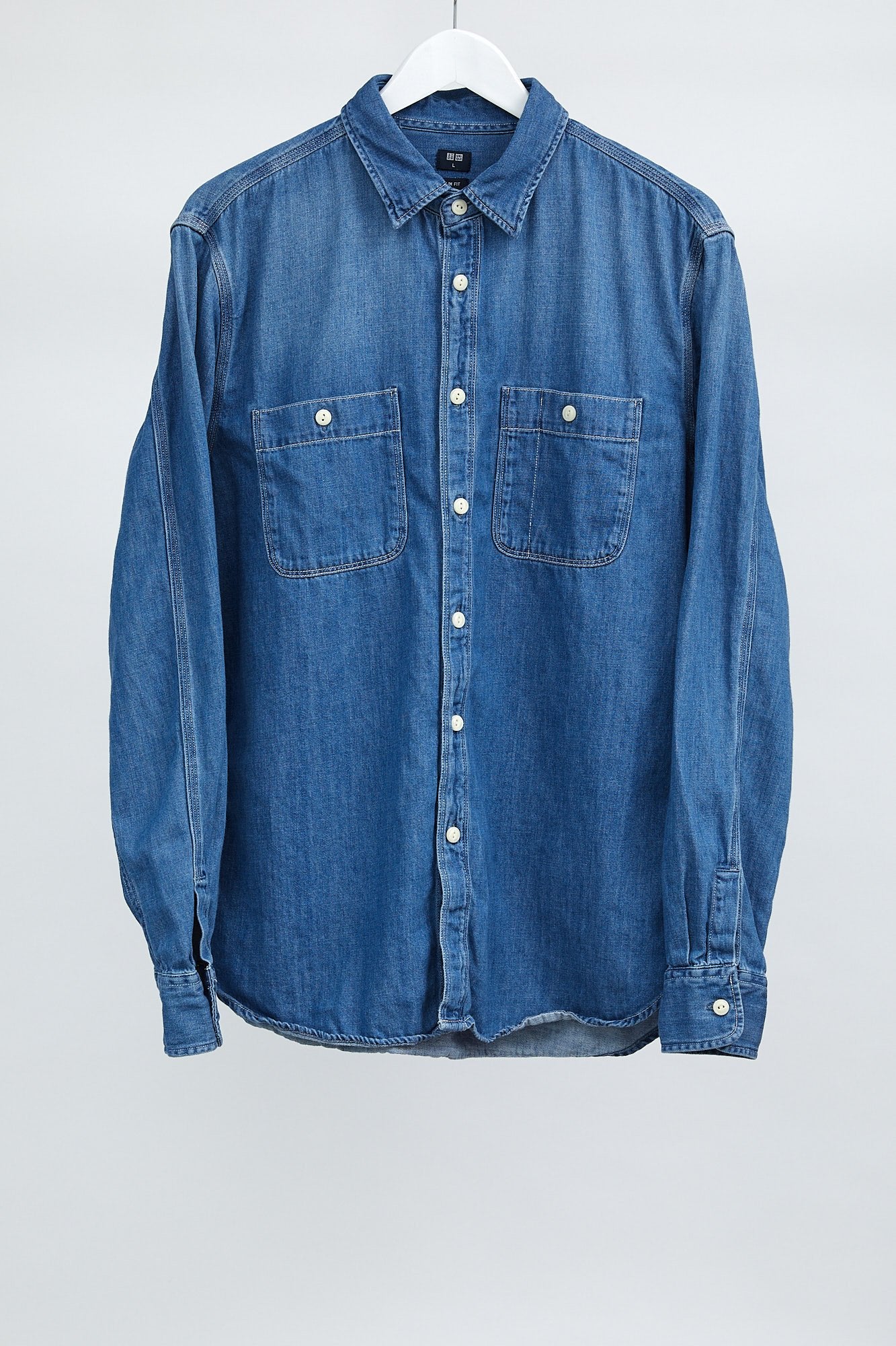 Mens Uniqlo Blue Denim Shirt: Size Large