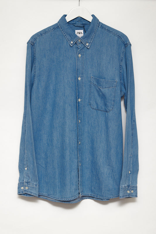 Mens Zara Blue Denim Oxford shirt size large