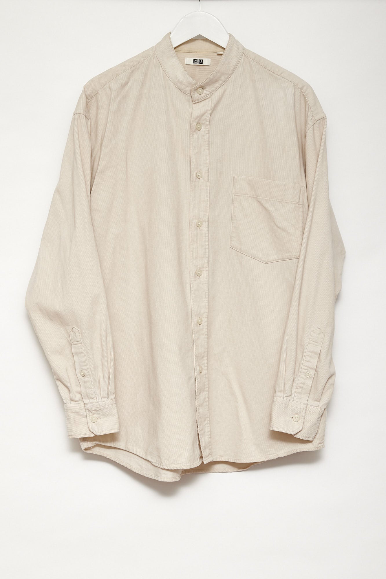 Mens Uniqlo Beige Corduroy collarless shirt size medium