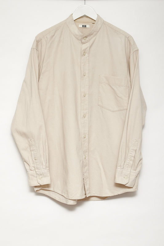 Mens Uniqlo Beige Corduroy collarless shirt size medium