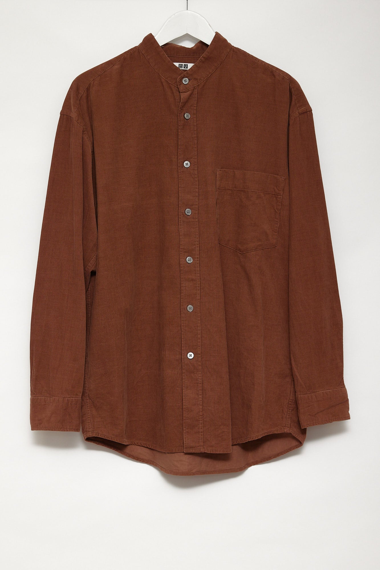 Mens Uniqlo Brown Corduroy collarless shirt size medium