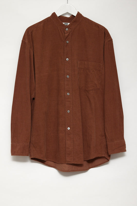 Mens Uniqlo Brown Corduroy collarless shirt size medium