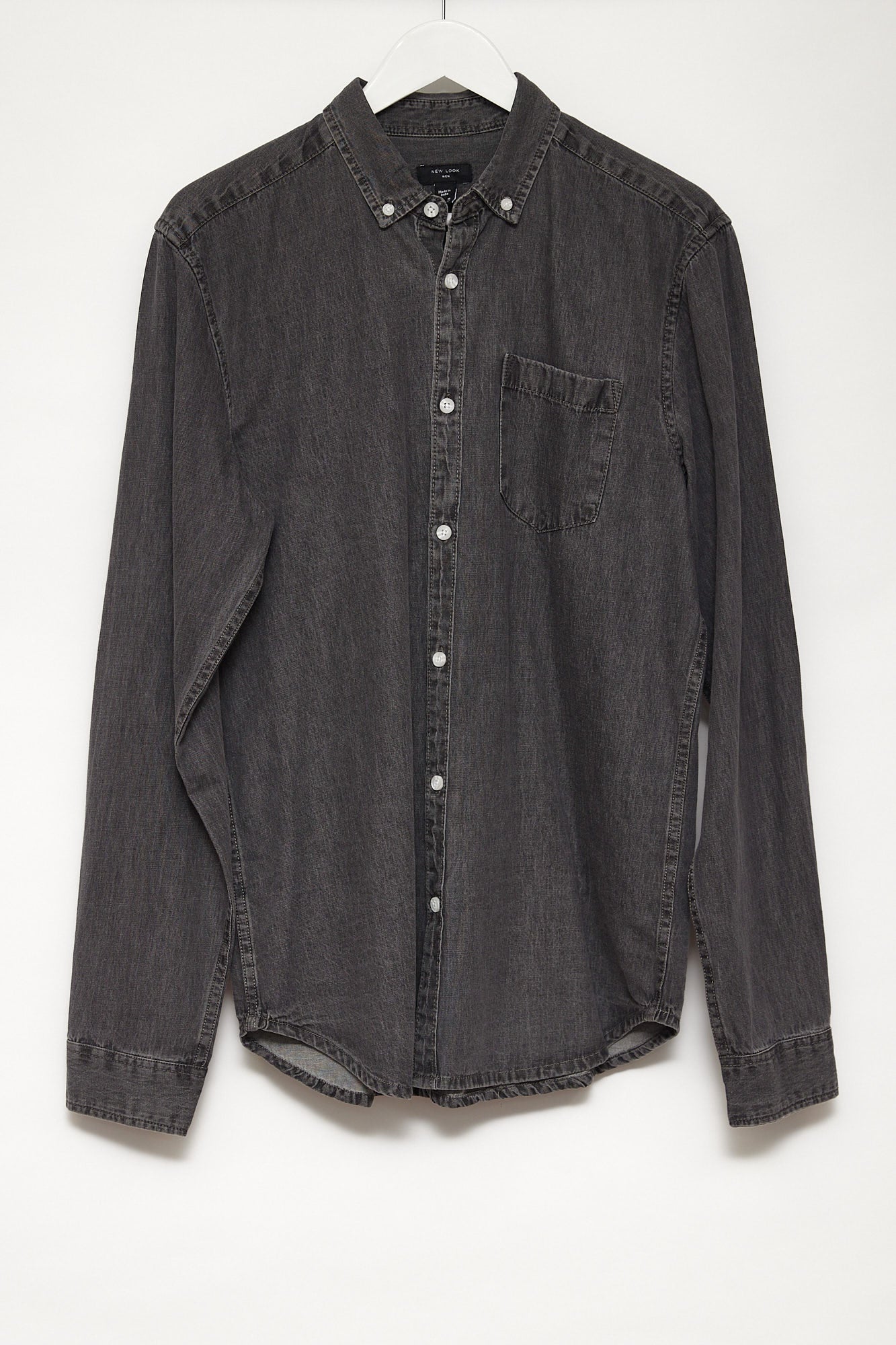 Mens New Look Grey Denim oxford shirt size medium