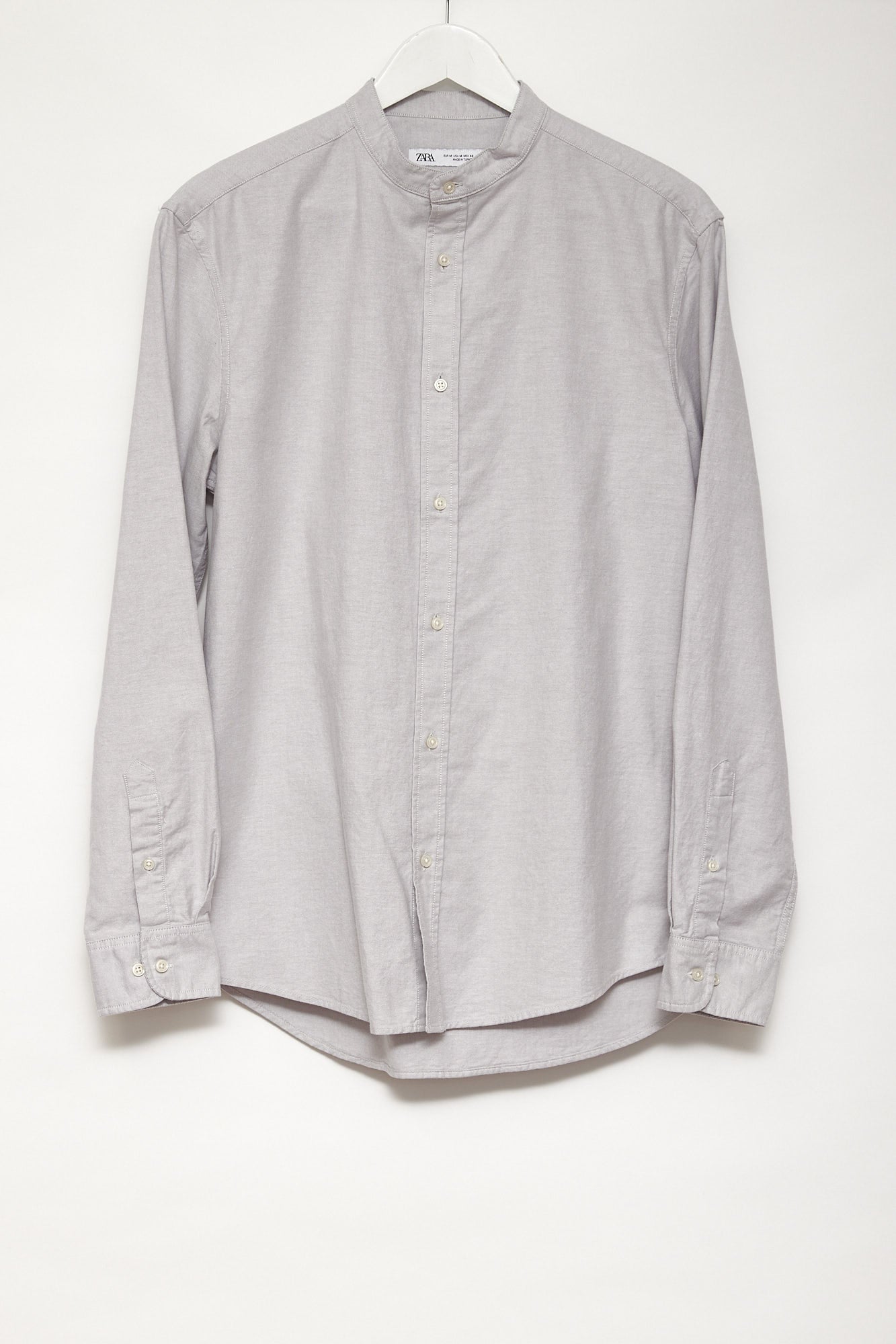collarless dress shirt zara Zara Man Collarless Slim Fit Mens Button Up Casual S/S Blue Shirt Size XL