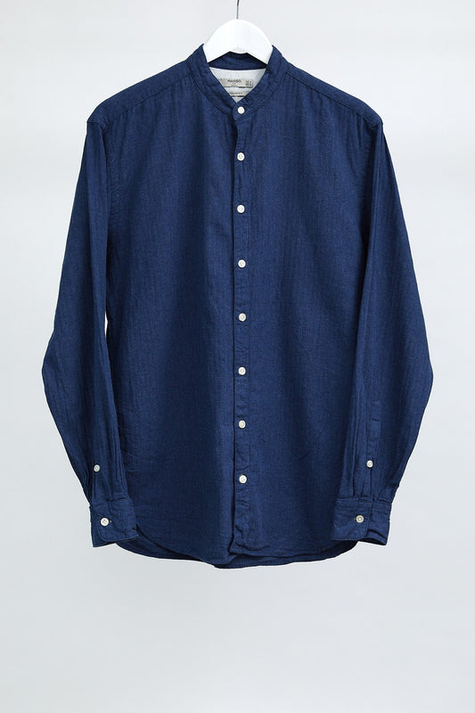 Mens Mango Navy Blue Collarless Shirt: Size Medium