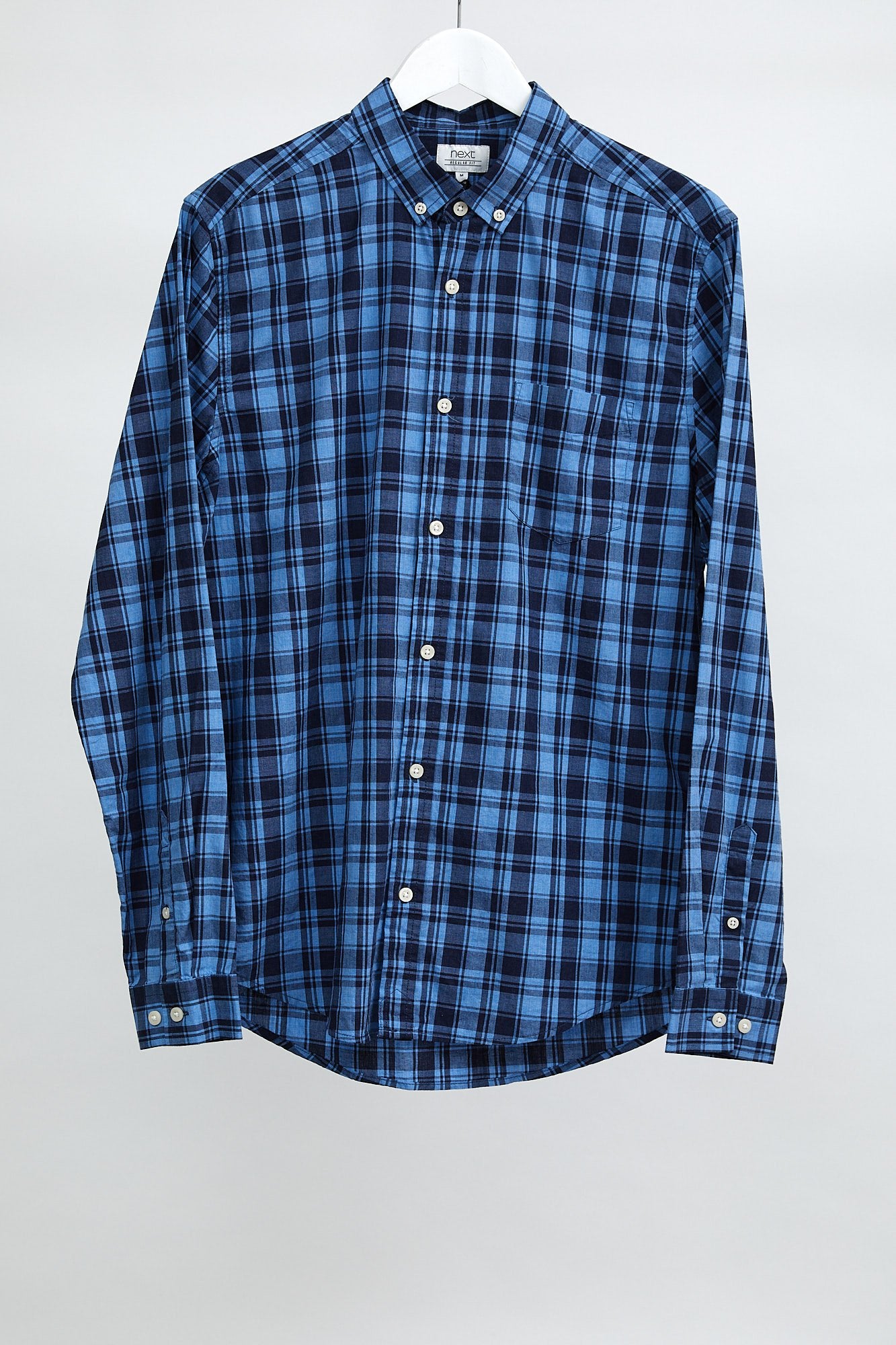 Mens Blue Check Oxford Shirt: Size Medium