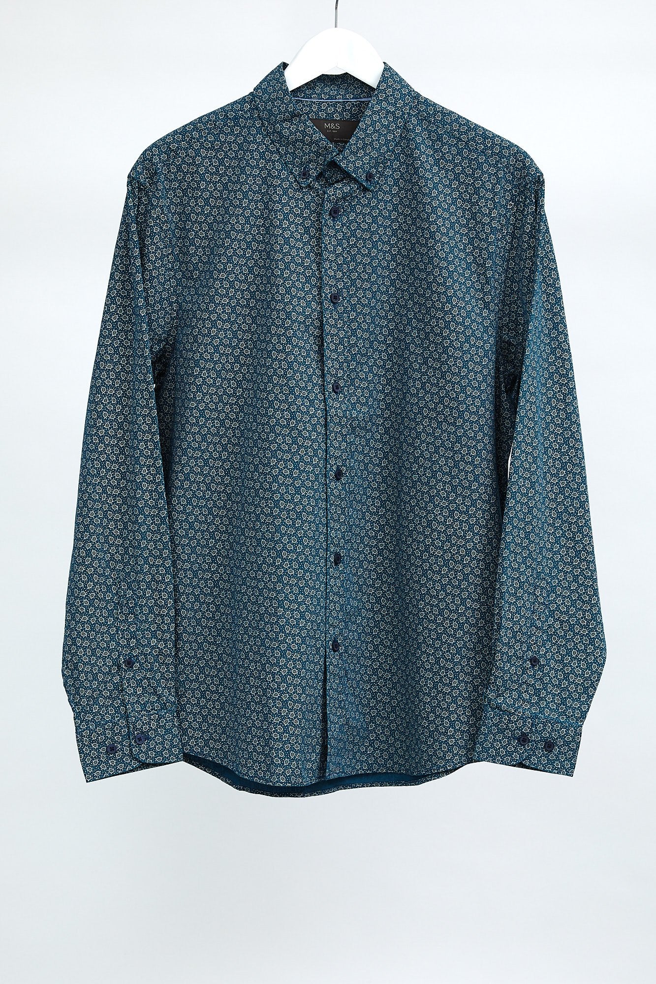 Mens M&S Green Print Shirt: Size Medium