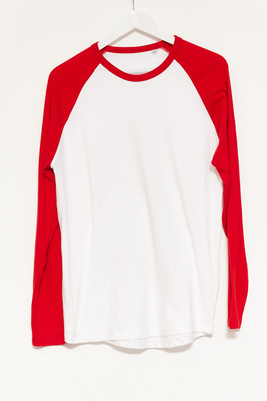 Mens Fruit of the Loom Red & White Baseball T-shirt Size Medium