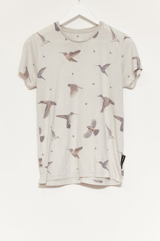 Mens Criminal Damage White Bird Print T-shirt Size Medium