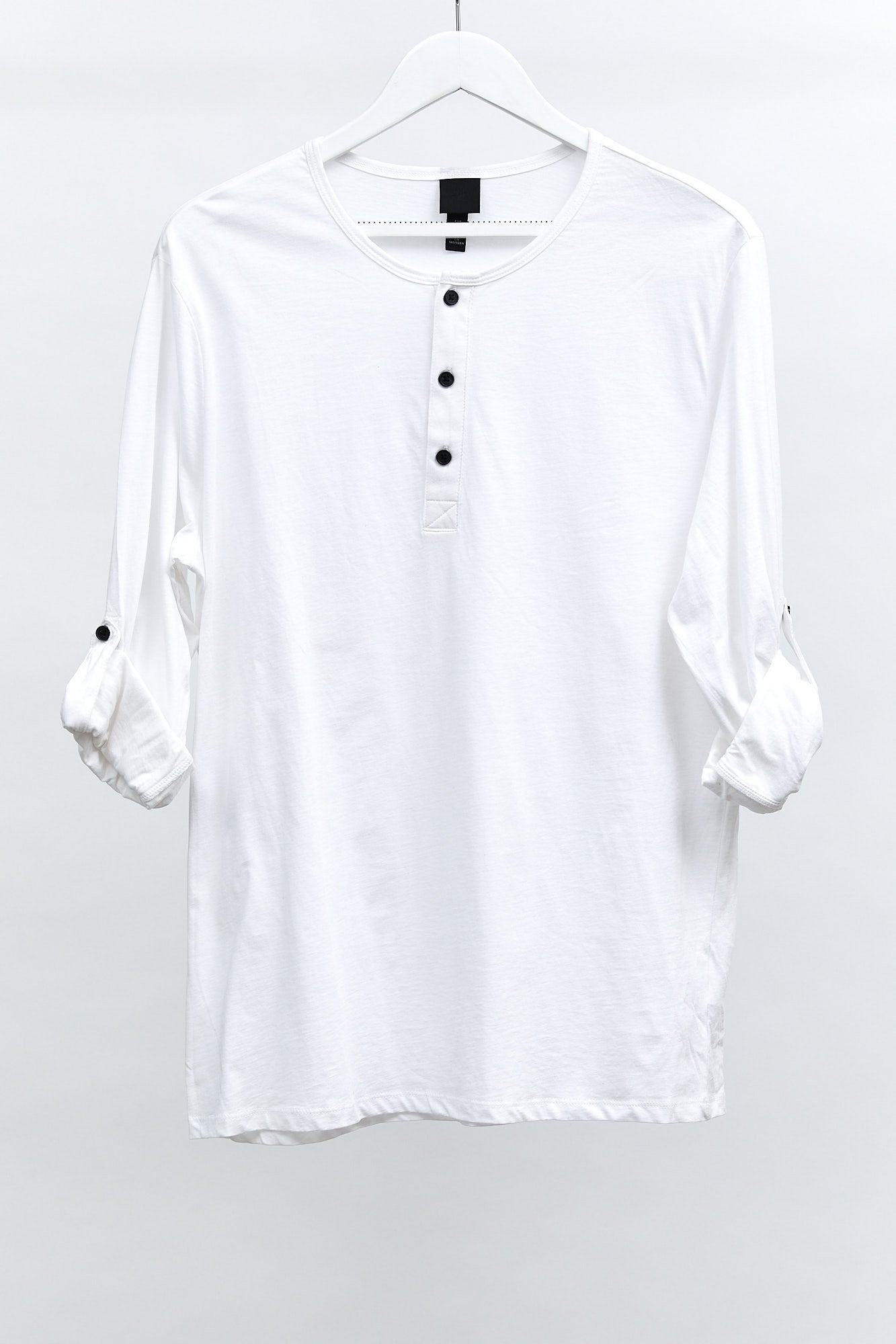 Mens White long Sleeve button up T-shirt: Size Large