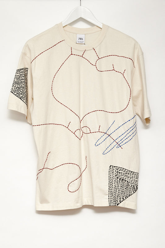 Mens Zara Cream Graphic T-shirt size Small