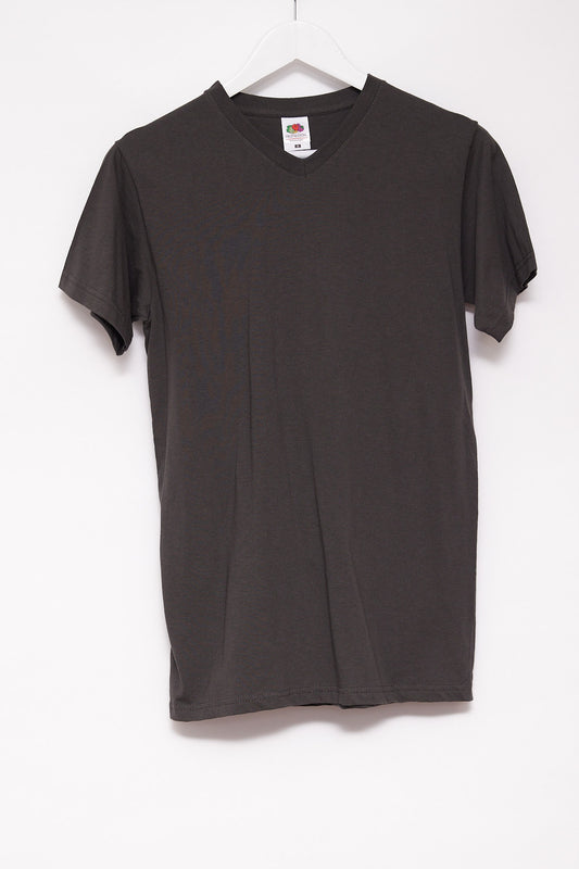 Mens Fruit of the Loom Grey V-neck T-shirt: Size Small