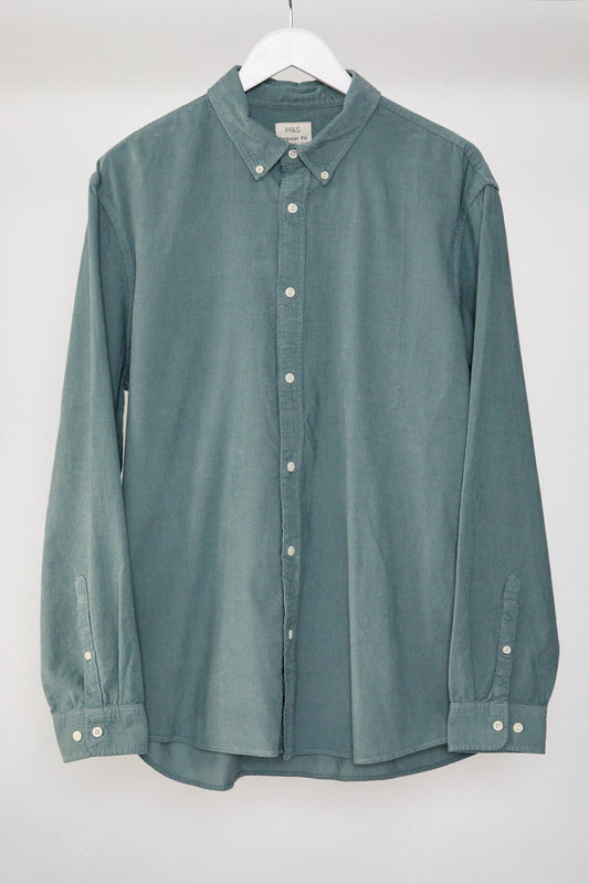 Mens Green M&S Corduroy oxford shirt size Large