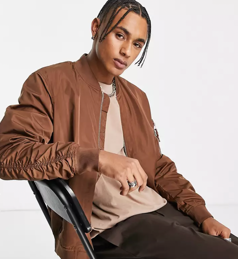 Mens Camel Bomber Jacket by Bershka Size Large