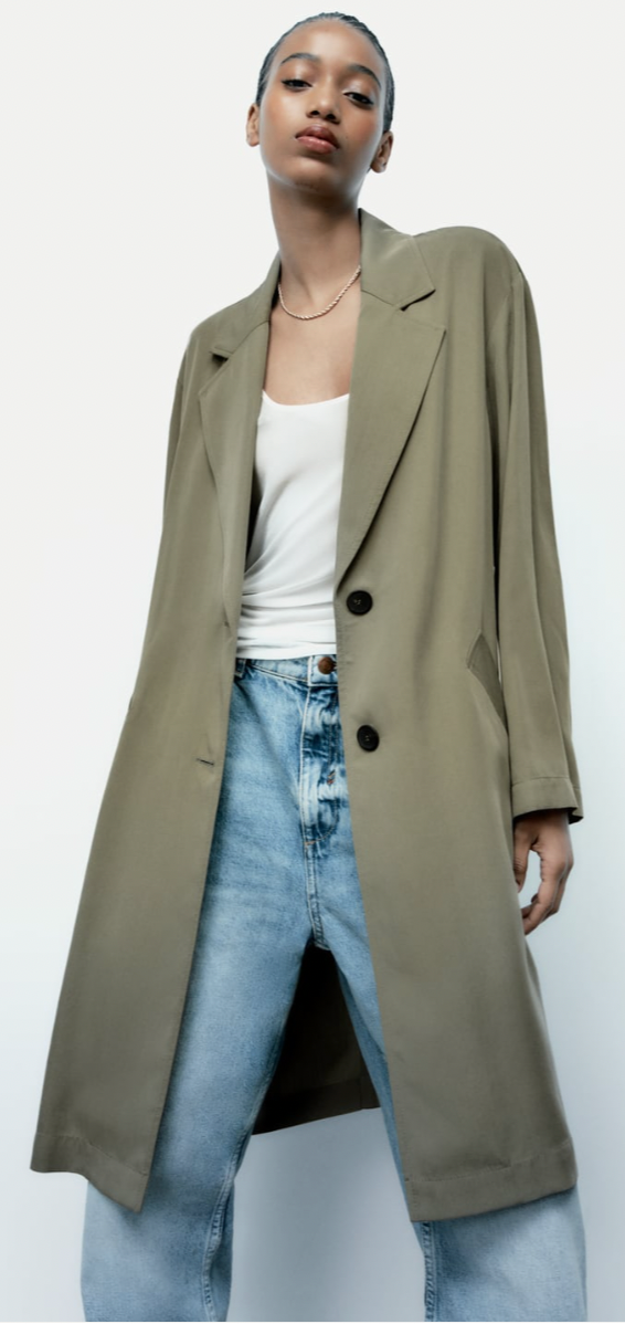 Womens Zara Khaki long duster coat size small