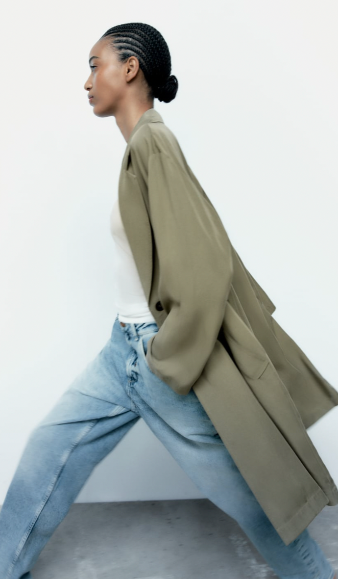 Womens Zara Khaki long duster coat size small