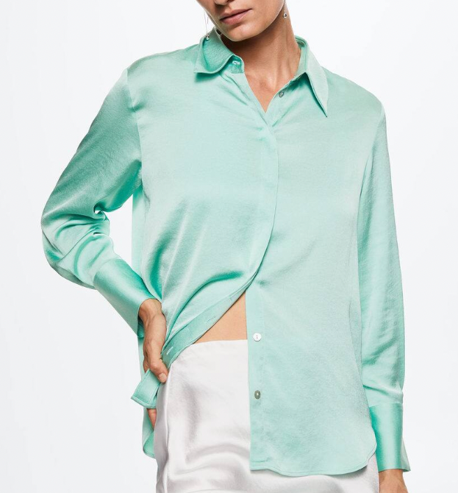 Womens Mango Turquoise satin shirt size medium