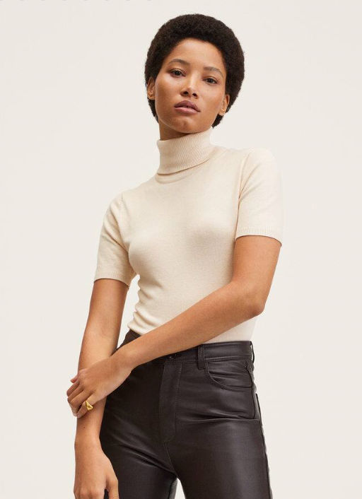 Womens Mango beige knitted roll neck sweater size extra small