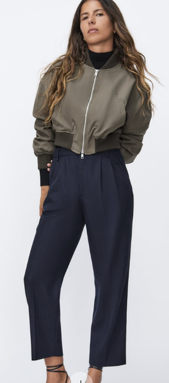 Womens Zara Khaki Cropped Bomber Jacket Size Small