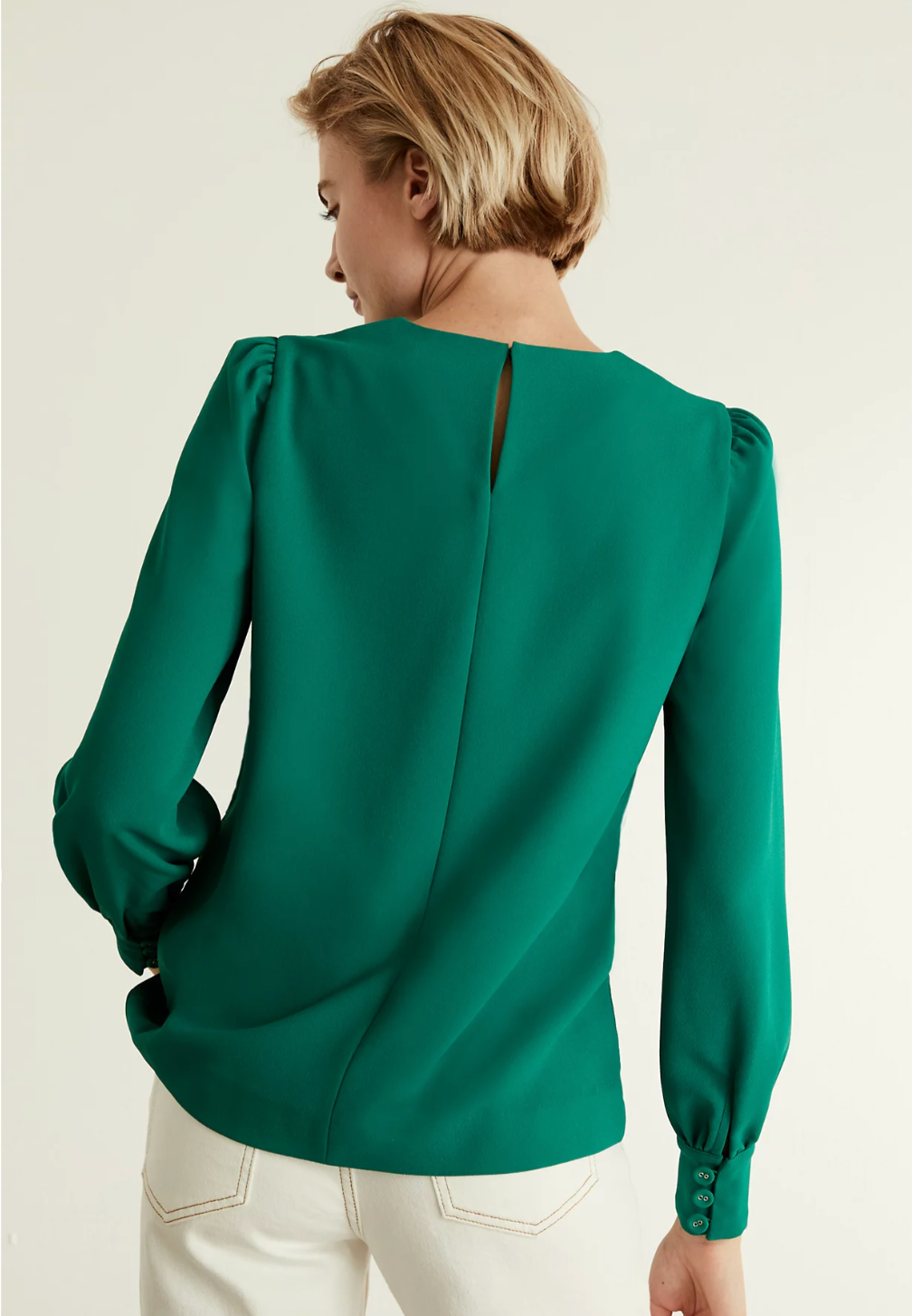 Womens Jaeger Crepe long sleeve green blouse size 18