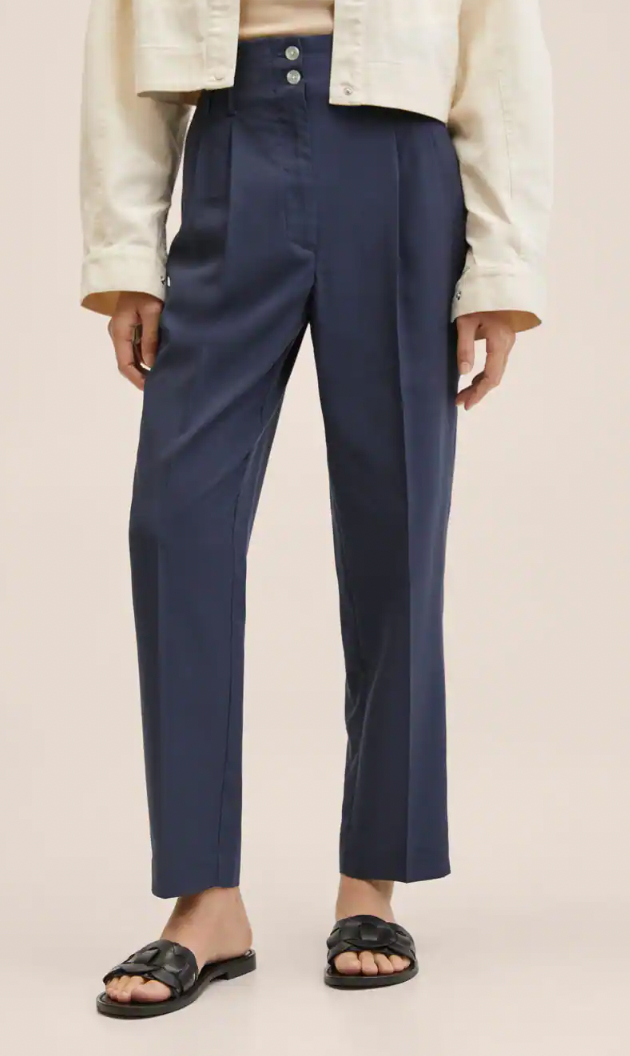 Womens Mango Navy High Waisted Trouser Size Extra Small
