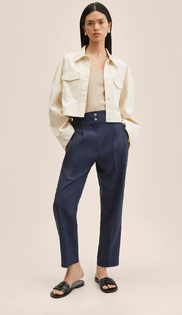Womens Mango Navy High Waisted Trouser Size Extra Small