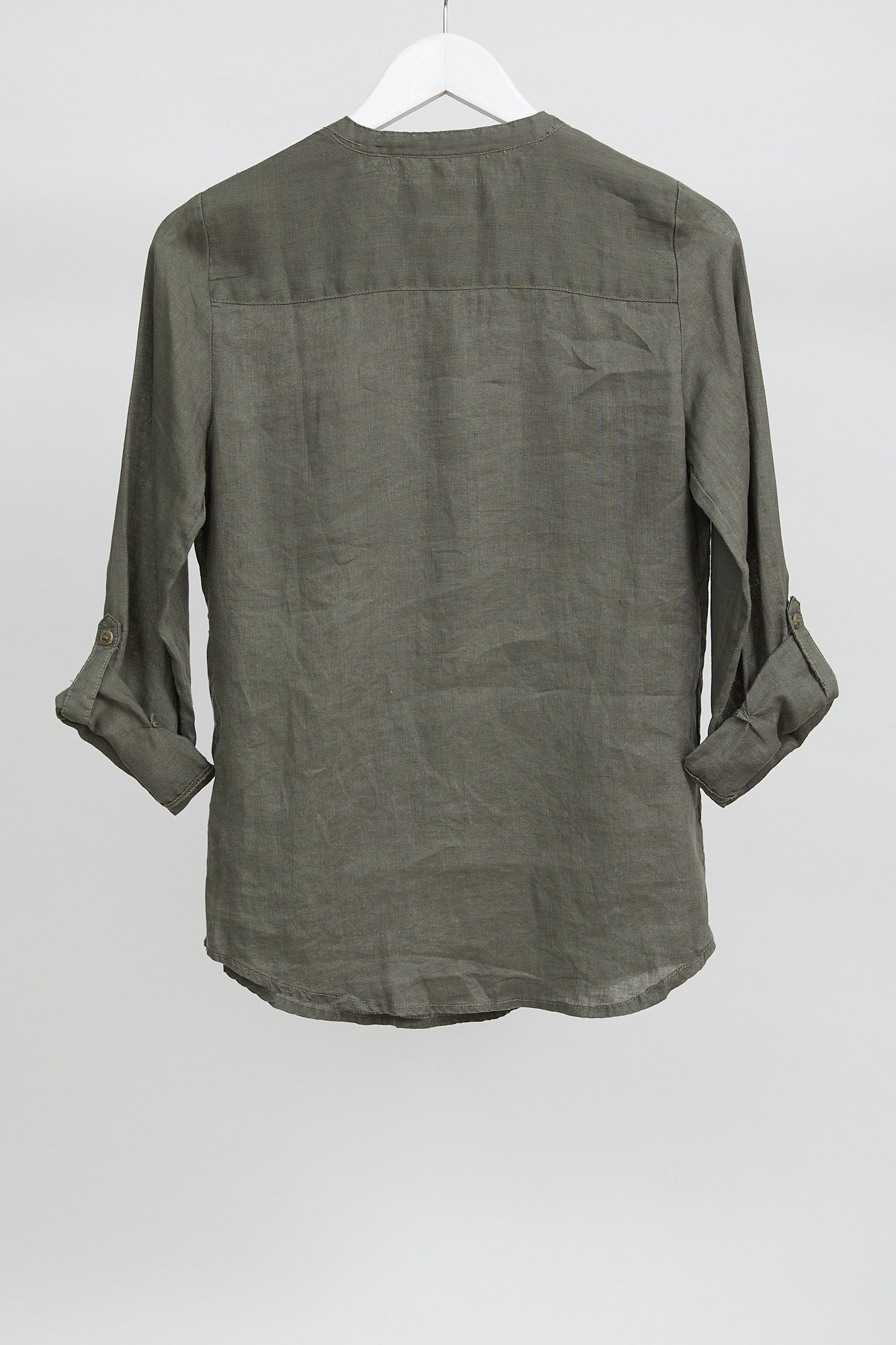 Womens Paul Costelloe Khaki Linen Blouse: Size Extra Small