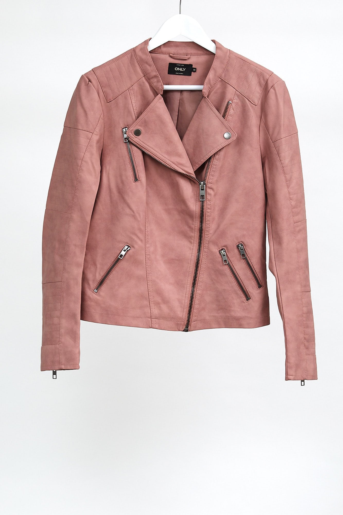 Womens Pink Leatherette Only Biker Jacket: Size Small