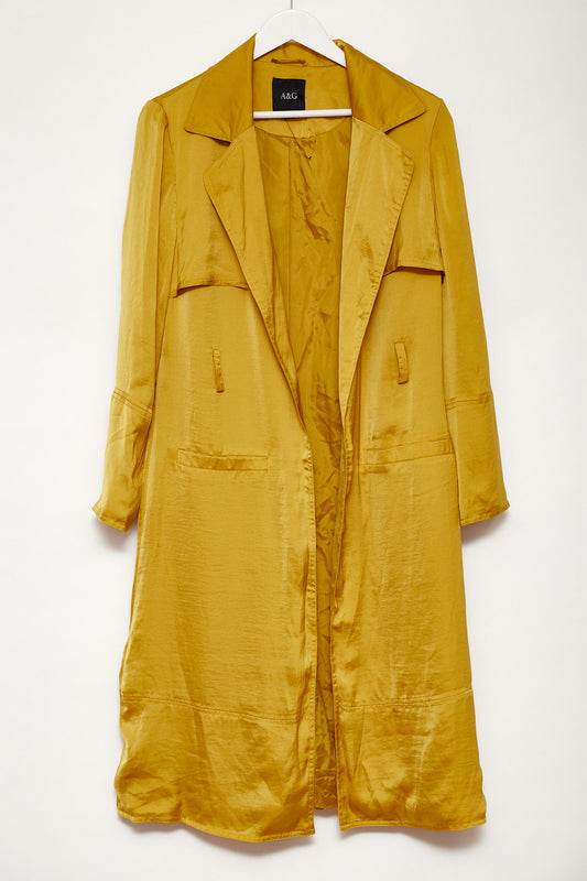Womens A&G Yellow satin mac duster coat size small