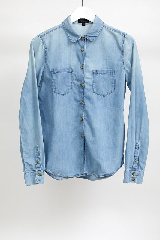Womens Blue Denim Topshop Shirt: Size Small