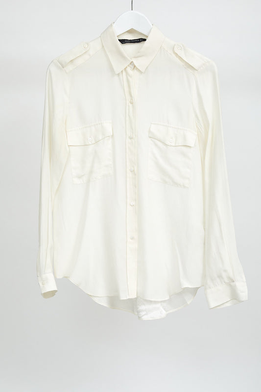 Womens Zara Cream Silk Shirt: Size Small