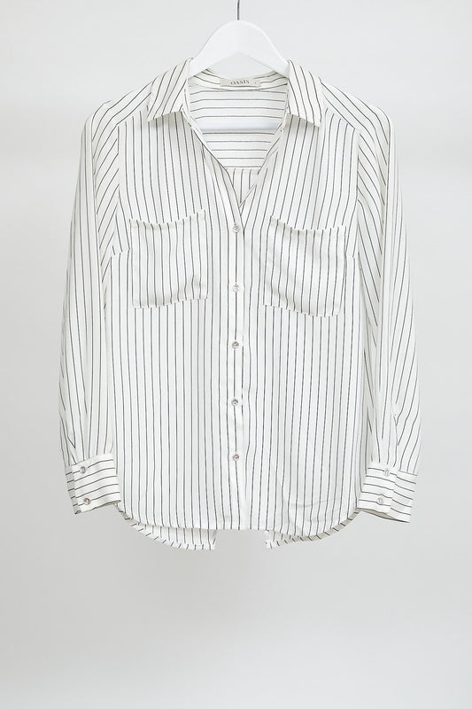 Womens Oasis White Stripe Shirt: Size Small