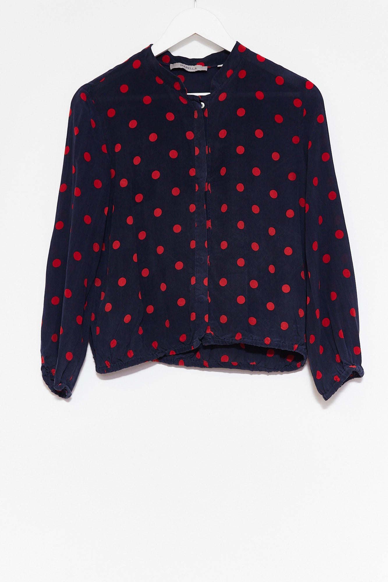 navy and red blouse