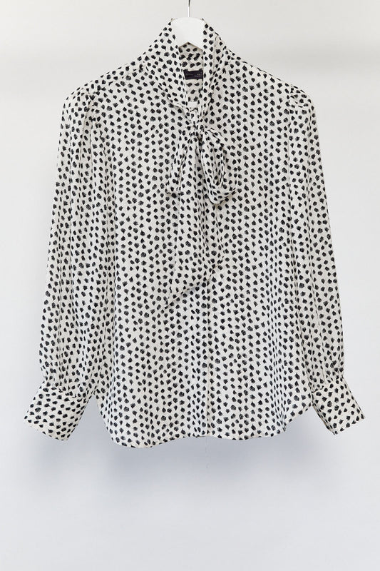 Womens M&S Pussy bow patterned blouse size 12
