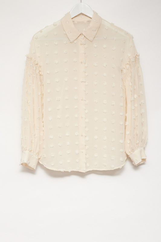 Womens Sheer Cream Bobble Shirt: Size Small
