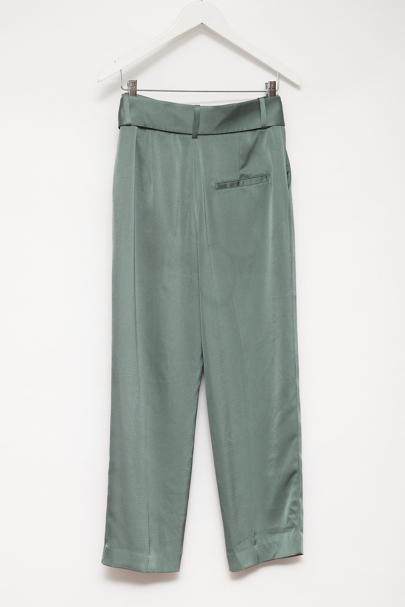 Womens Green satin trouser with belt size small