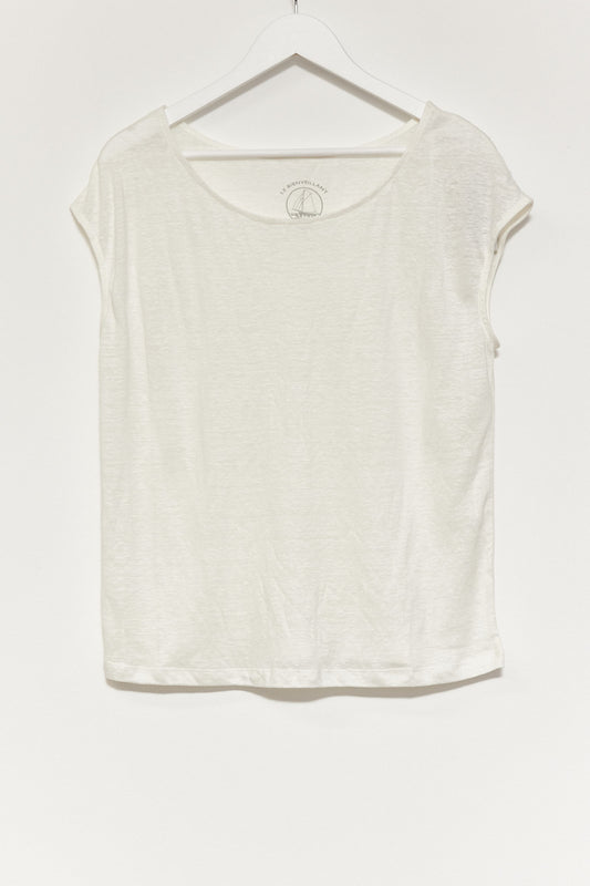 Womens Cream Linen T-shirt Size Small