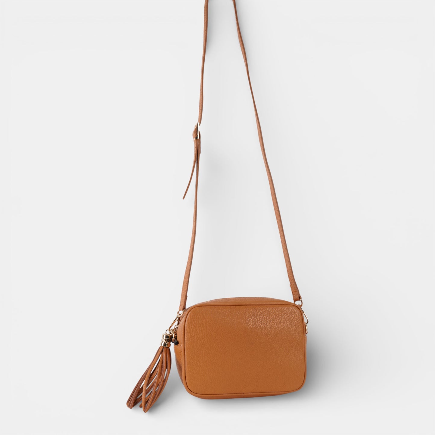 Yellow/ Tan Leather Crossbody Purse Bag with Tassel