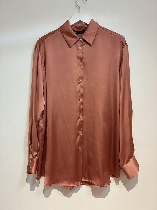 Womens Zara Pink Satin Blouse Size Small