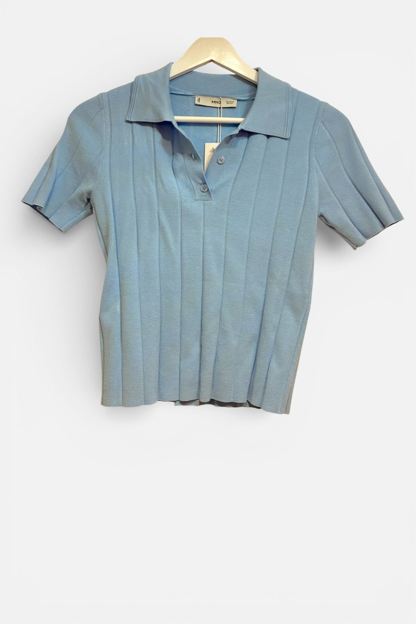 Womens Mango Blue Knit cropped Polo top Size Extra Small