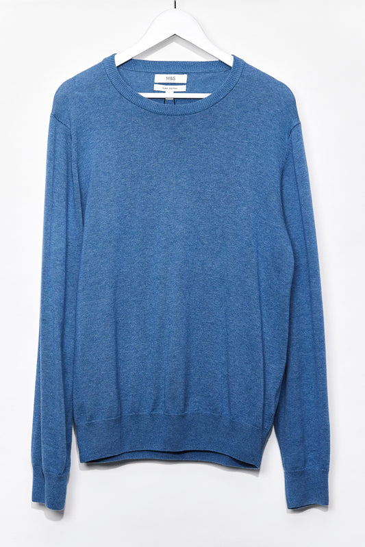Mens M&S Blue Crew Neck knitted Jumper size Large